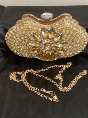 Gold Jeweled Evening Clutch Bag - Women's Sparkle Minaudière
